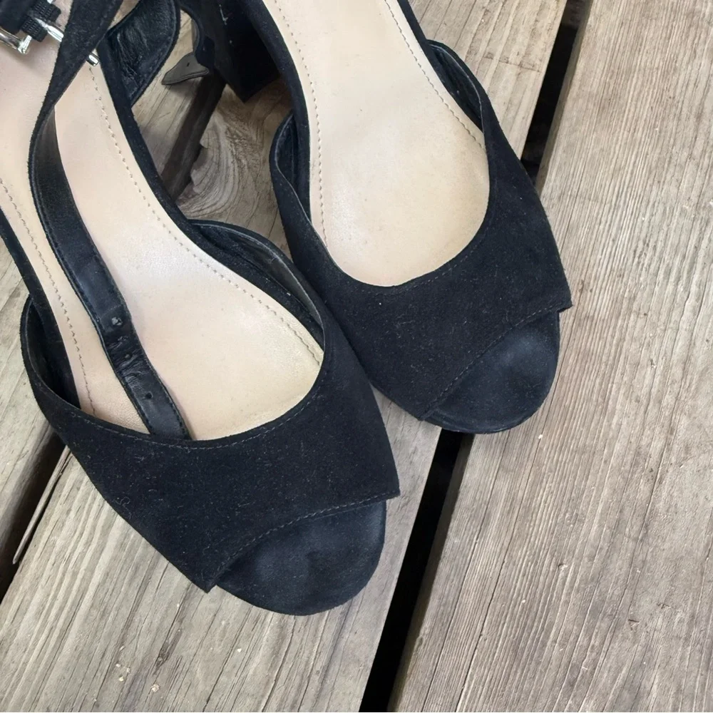 Marc Fisher Stacey Suede Platform Black Open-Toe Heels Size 9.5M
